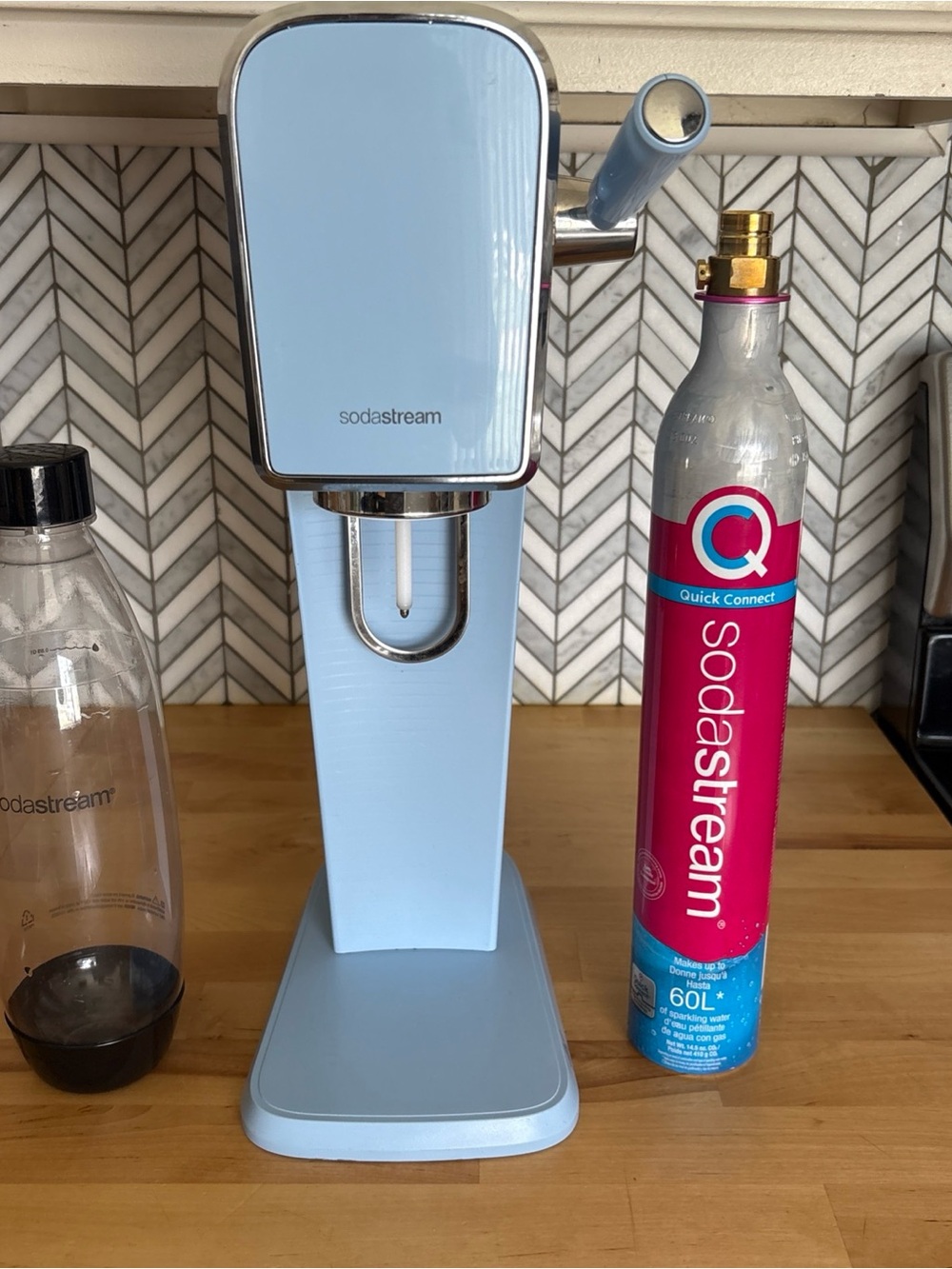 SodaStream Art Sparkling Water Maker with CO2 and Carbonating Bottle Misty Blue